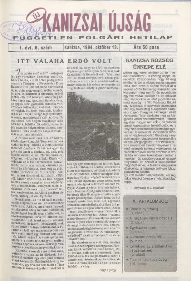 Új Kanizsai Újság, 1. évf. 1994. október 13. 6. sz.