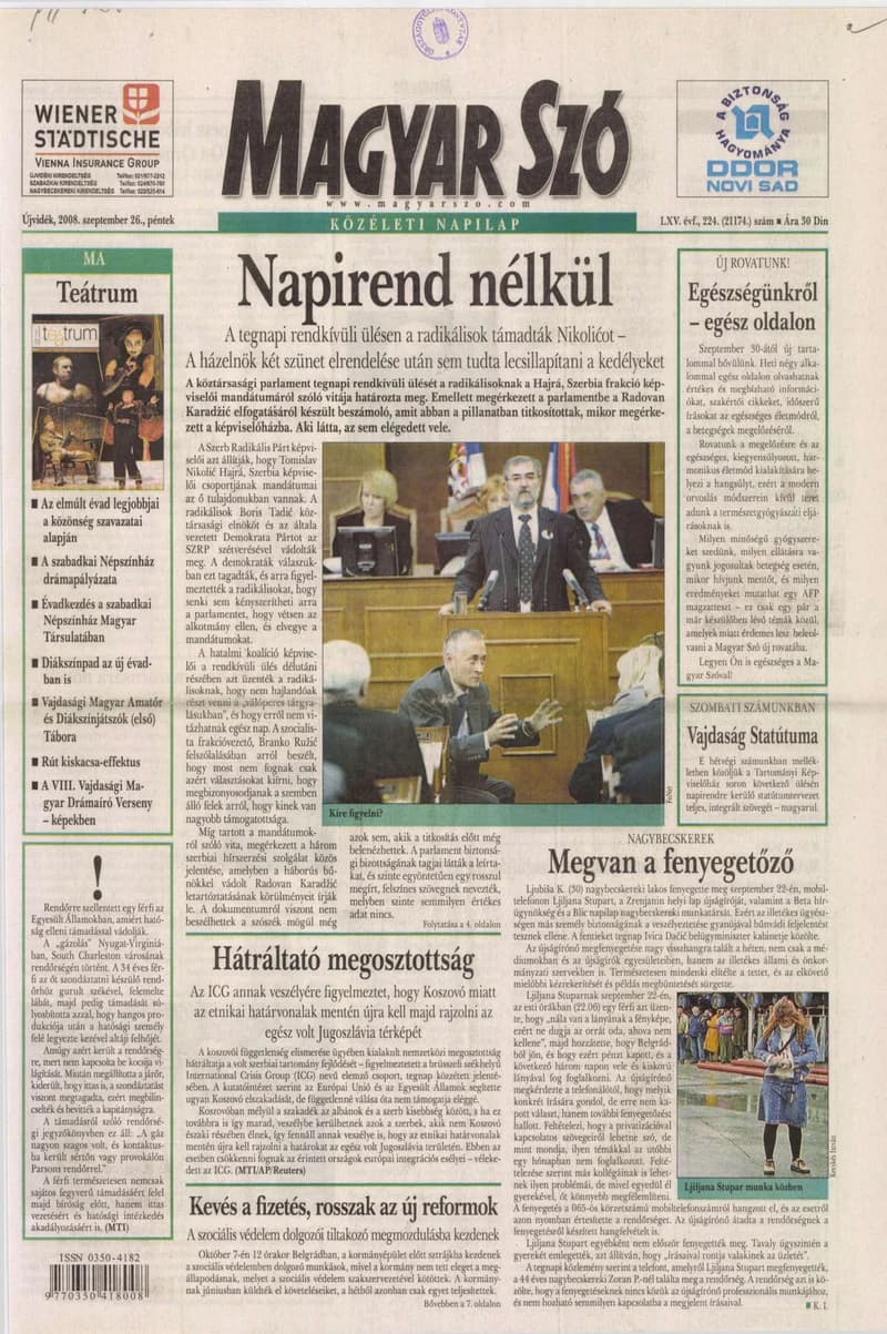 Magyar Szó, 65. évf. 2008. szeptember 26. 224. sz. 1–20. oldal