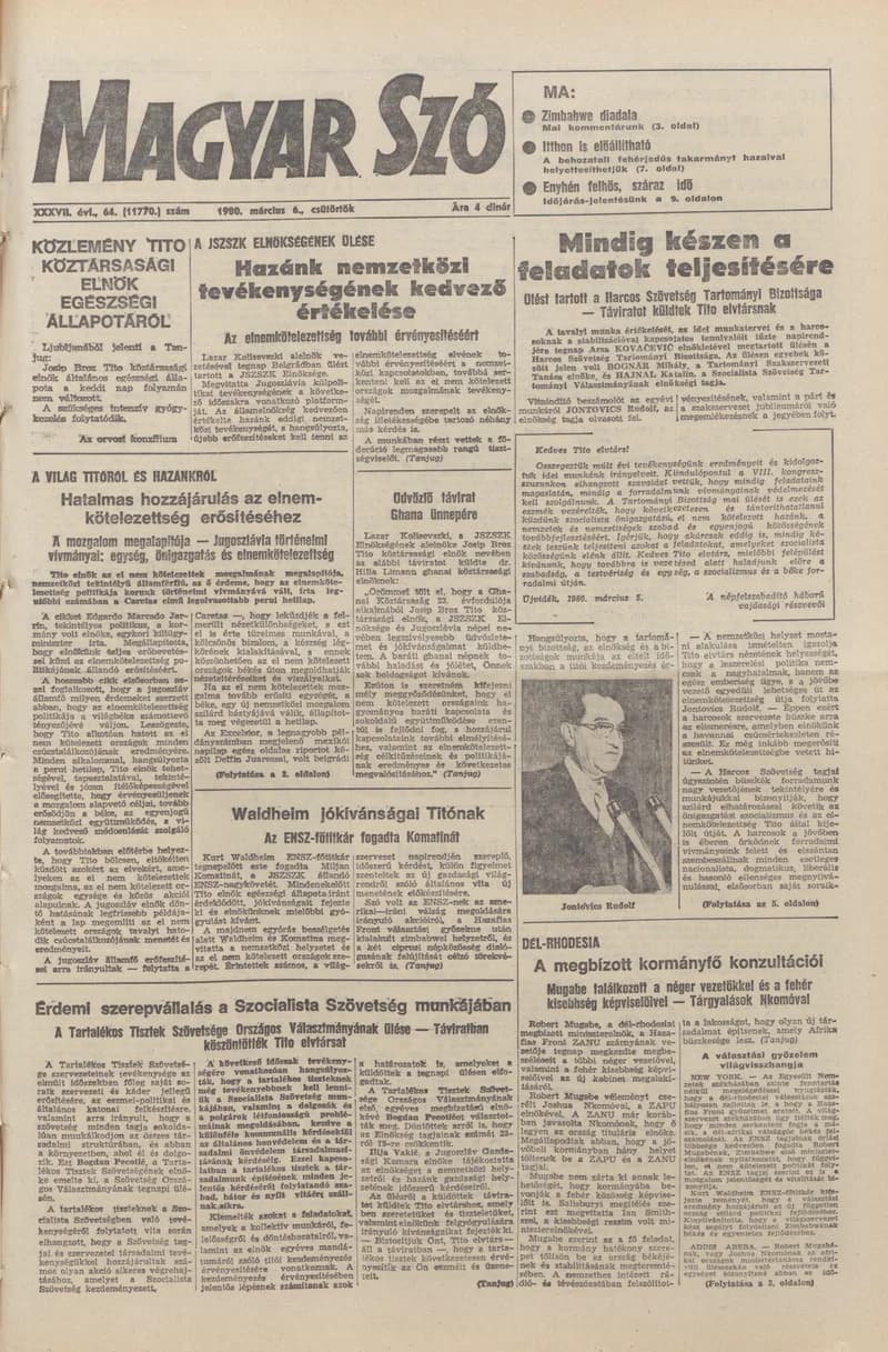 Magyar Szó, 37. évf. 1980. március 6. 64. sz. 1–20. oldal