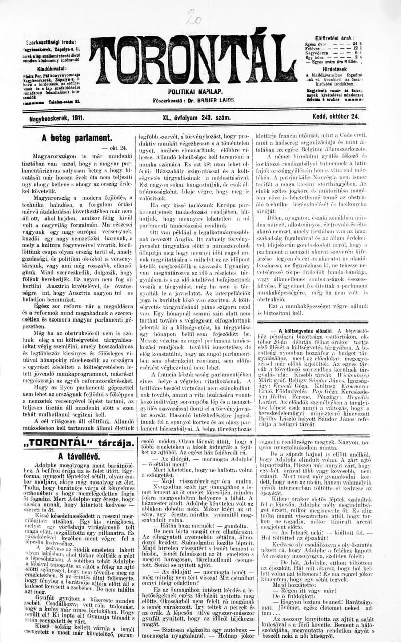 Torontál, 40. évf. 1911. október 24. 243. sz.