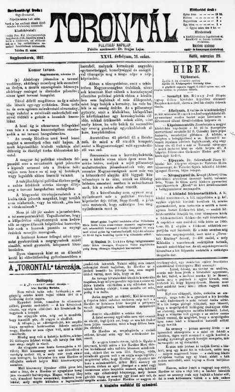 Torontál, 26. évf. 1897. március 29. 71. sz.