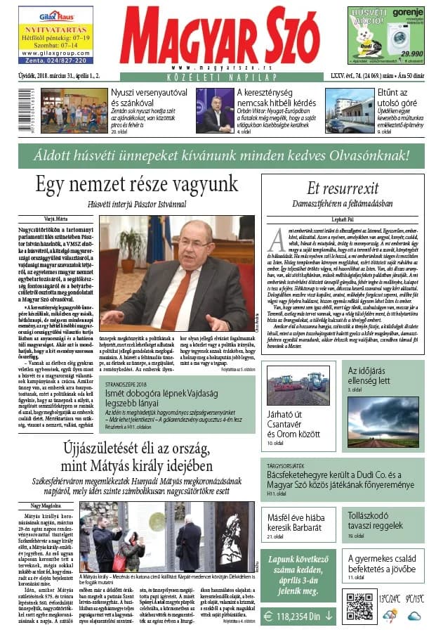Magyar Szó, 75. évf. 2018. március 31. – április 2. 74. sz. 1–60. oldal