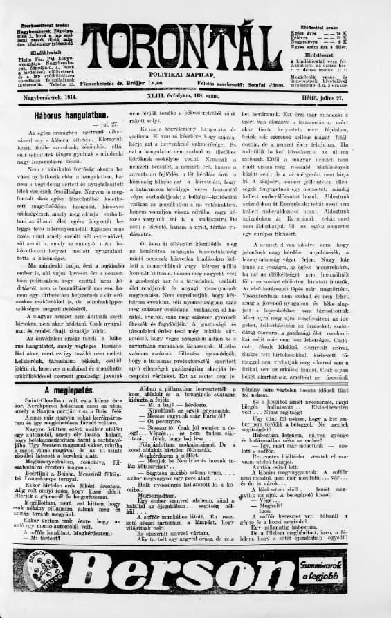 Torontál, 43. évf. 1914. július 27. 168. sz.