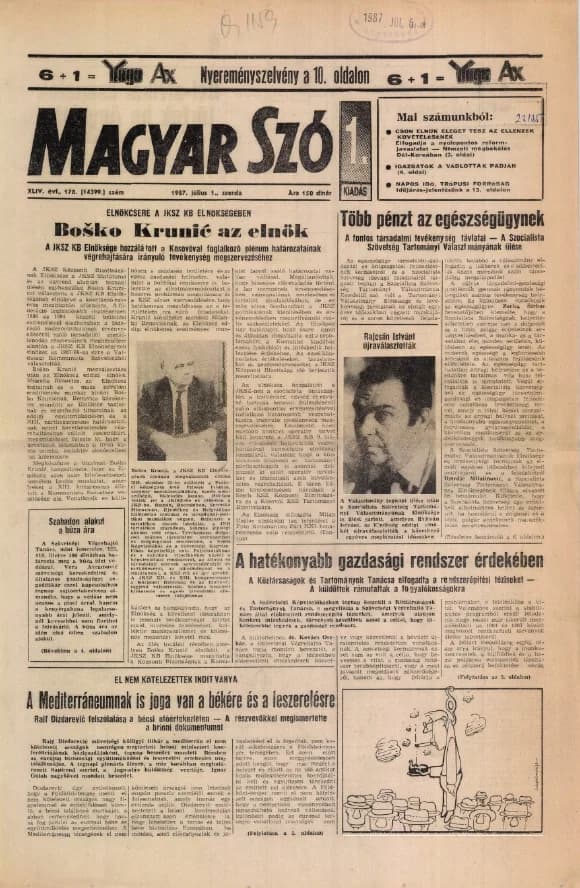 Magyar Szó, 44. évf. 1987. július 1. 178. sz. 1–16. oldal