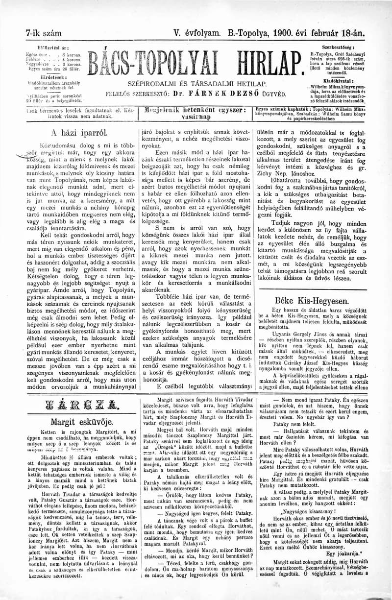 Bács-Topolyai Hirlap, 5. évf. 1900. február 18. 7. sz.