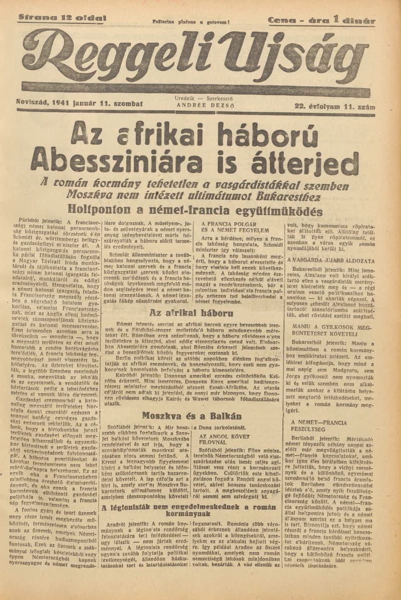 Reggeli Újság, 22. évf. 1941. január 11. 11. sz.