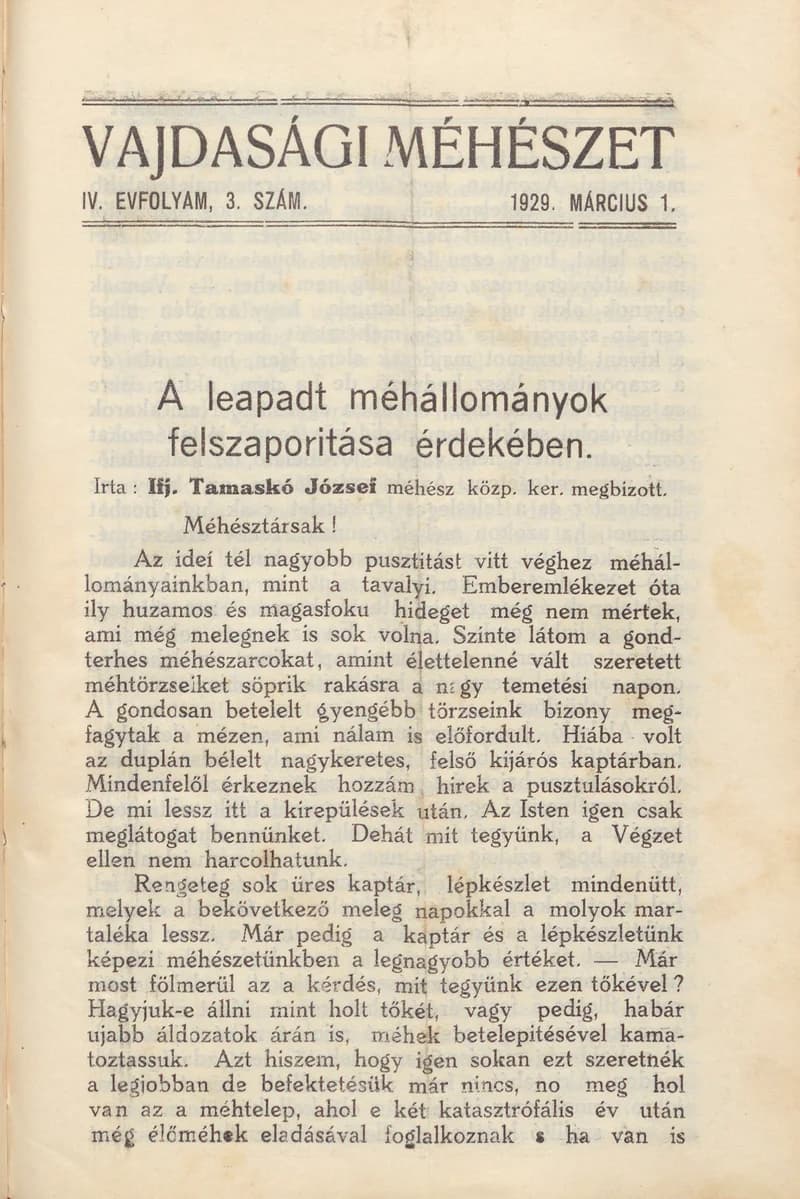 Vajdasági méhészet, 4. évf. 1929. március 1. 3. sz.