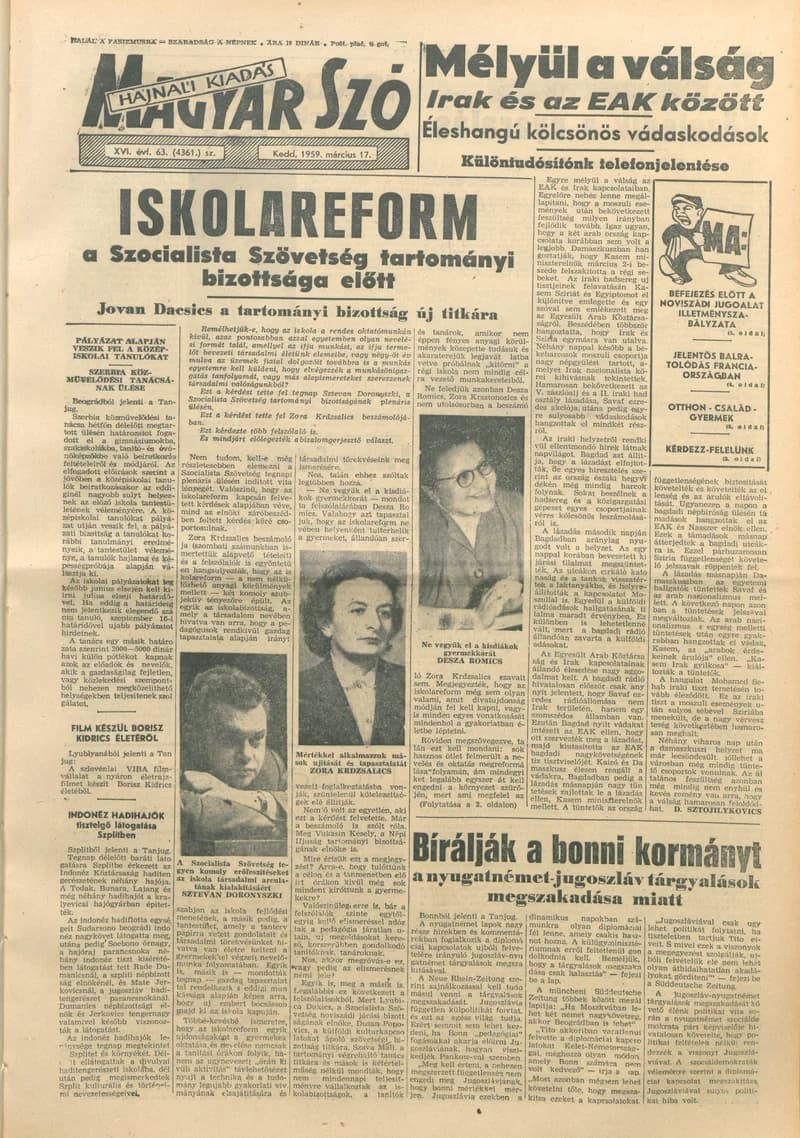 Magyar Szó, 16. évf. 1959. március 17. 63. sz. 1–20. oldal