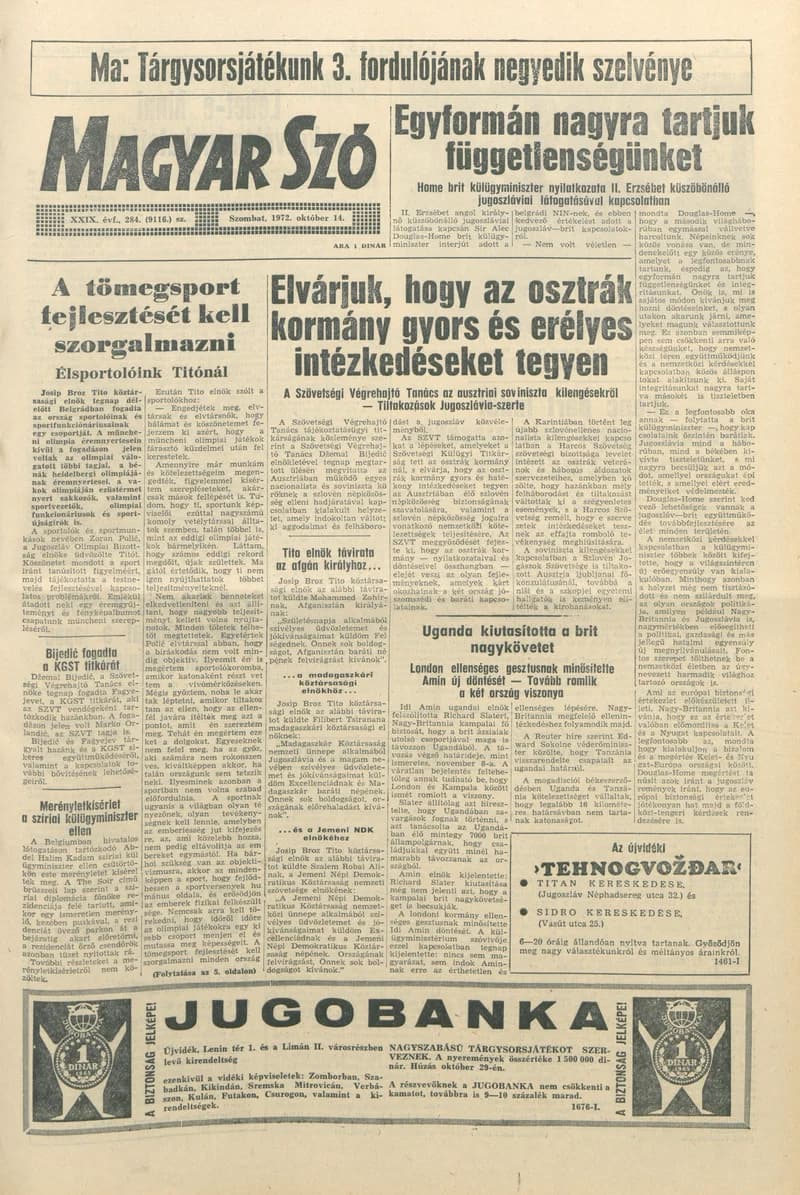 Magyar Szó, 29. évf. 1972. október 14. 284. sz. 1–20. oldal