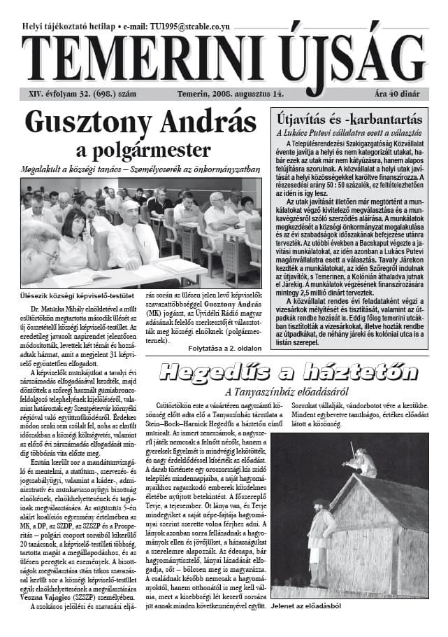 Temerini Újság, 14. évf. 2008. augusztus 14. 32. sz.