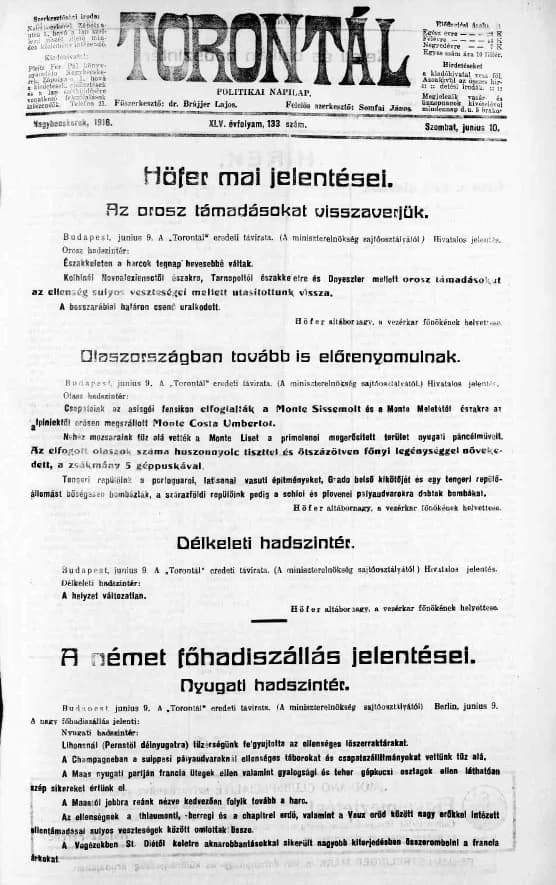 Torontál, 45. évf. 1916. június 10. 133. sz.