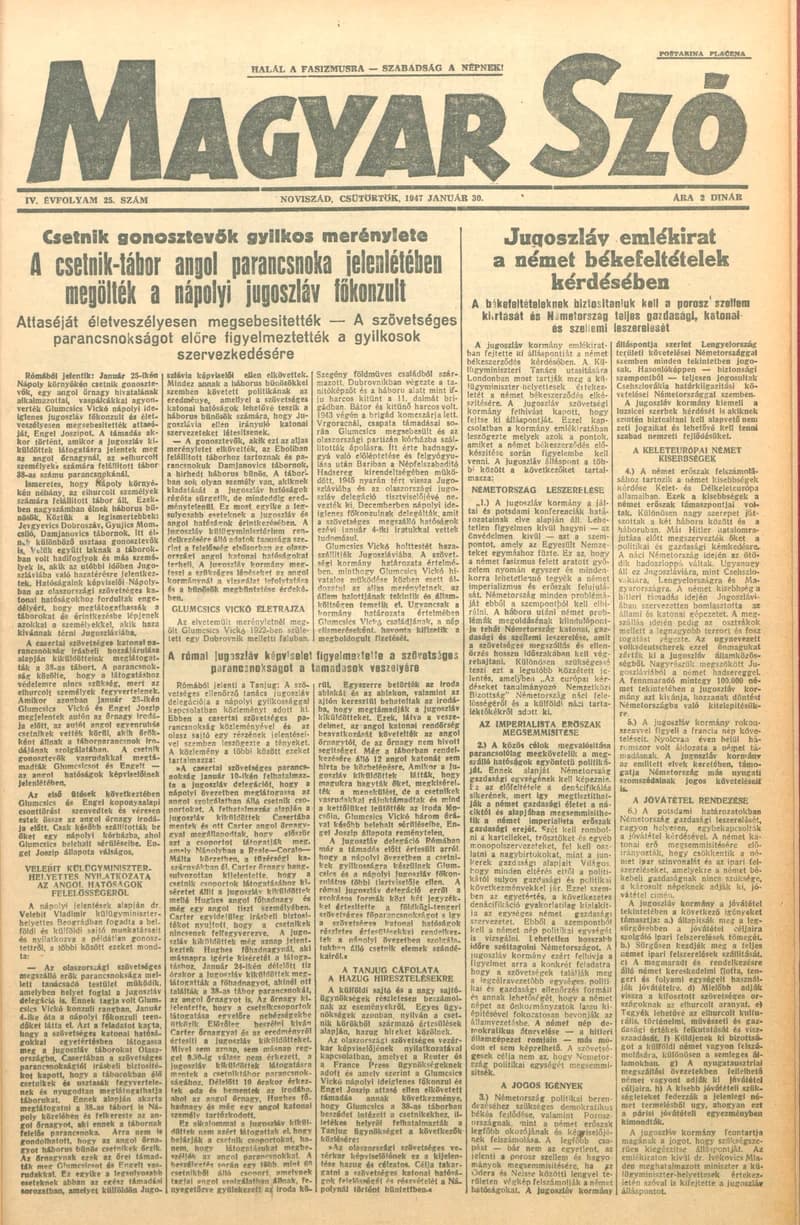 Magyar Szó, 4. évf. 1947. január 30. 25. sz. 1–8. oldal