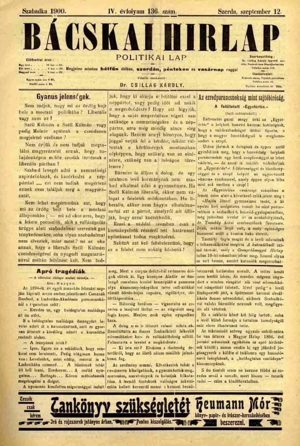 Bácskai Hirlap, 4. évf. 1900. szeptember 12. 136. sz.