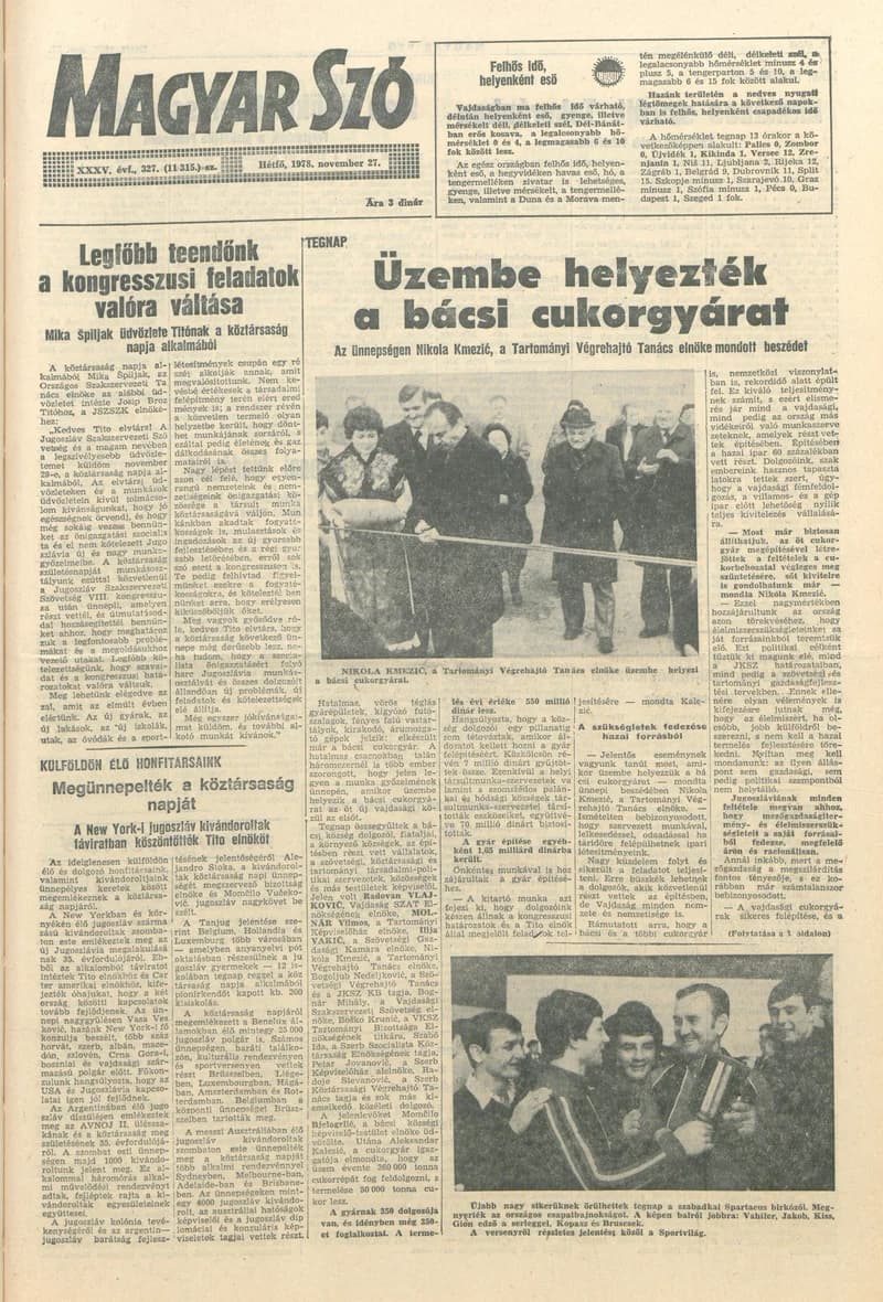 Magyar Szó, 35. évf. 1978. november 27. 327. sz. 1–8. oldal