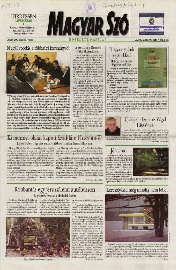 Magyar Szó, 61. évf. 2004. január 30. 23. sz. 1–20. oldal