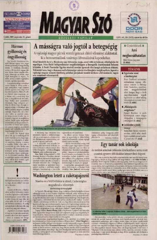 Magyar Szó, 66. évf. 2009. szeptember 18. 218. sz. 1–20. oldal