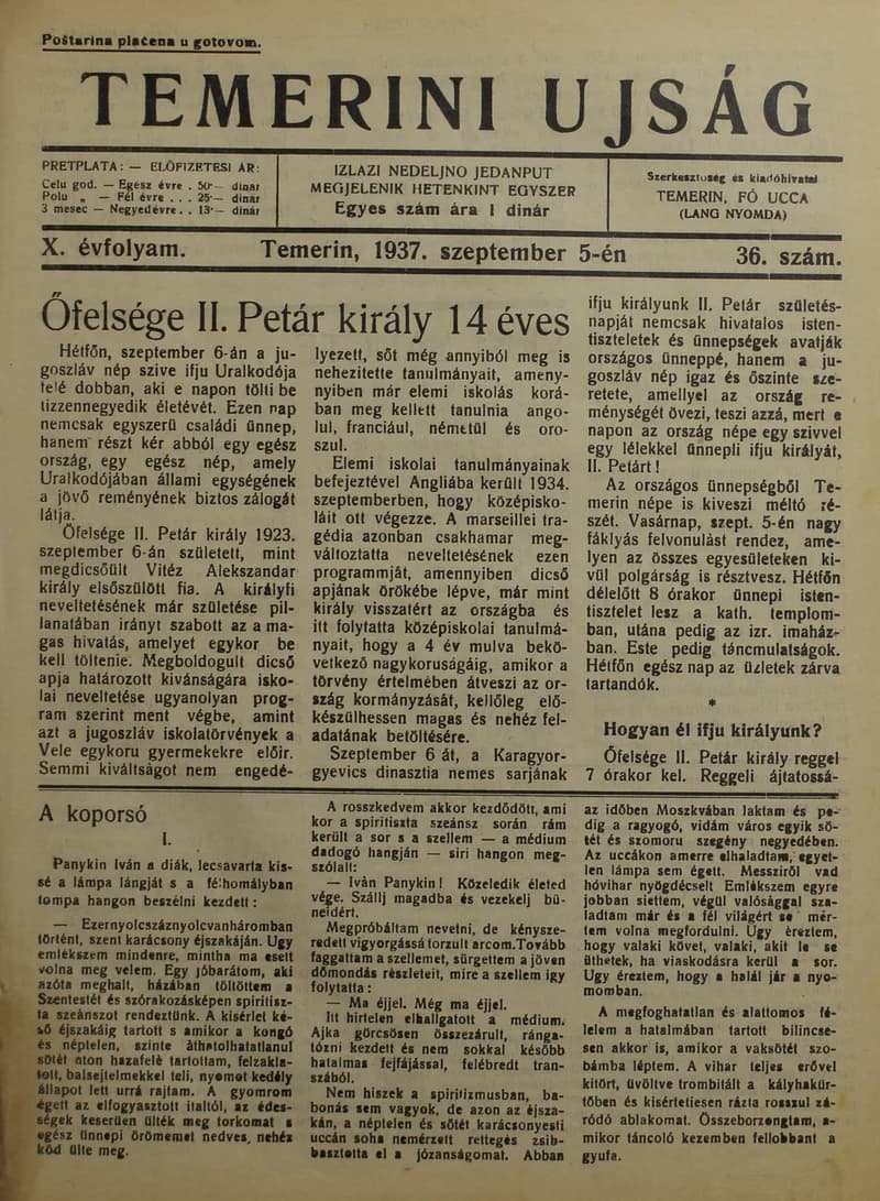 Temerini Újság 1928-1944, 10. évf. 1937. szeptember 5. 36. sz.