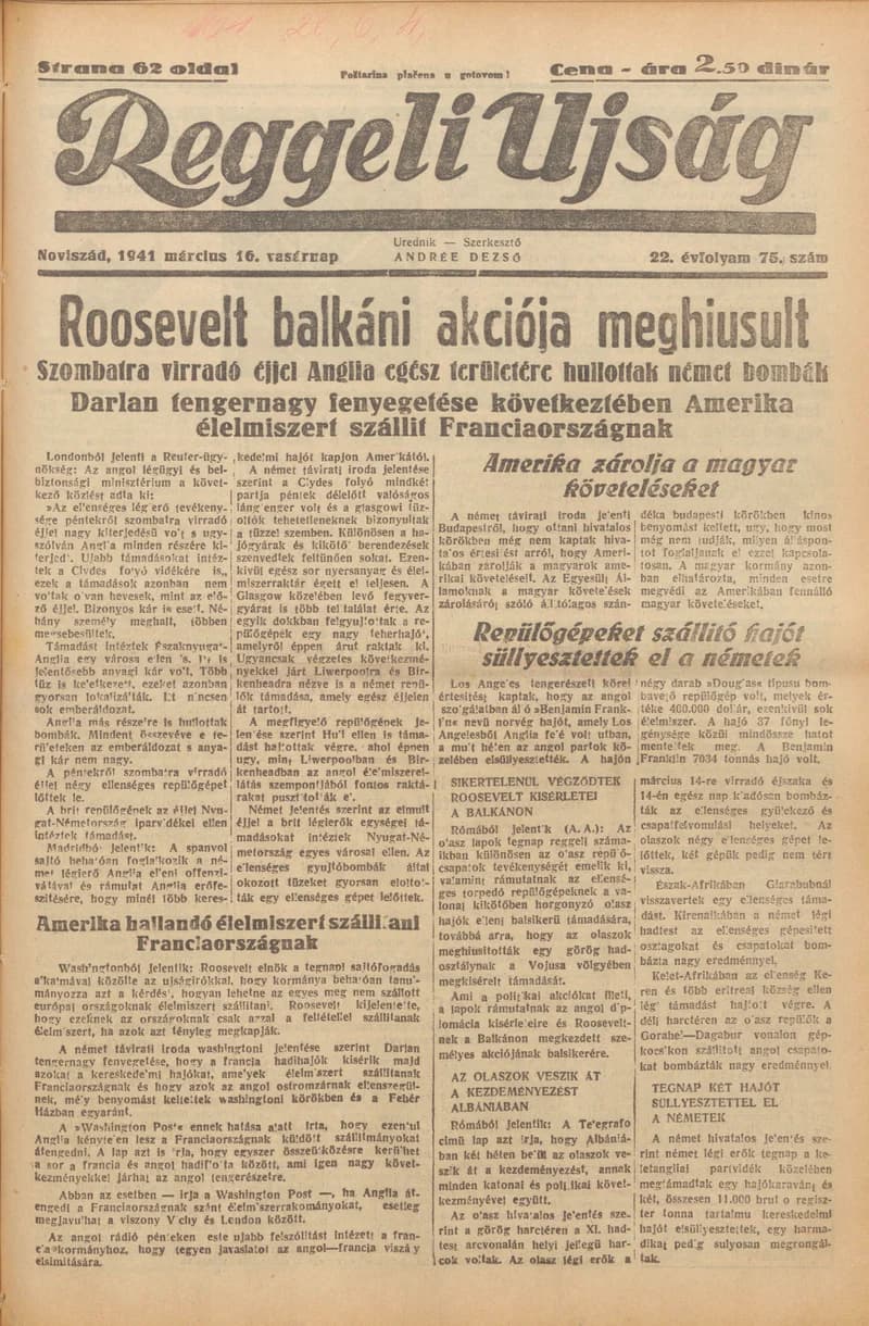 Reggeli Újság, 22. évf. 1941. március 16. 75. sz.