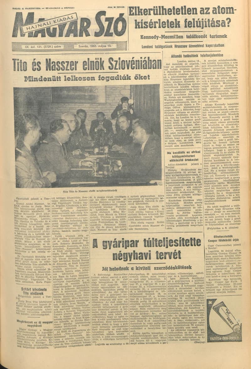 Magyar Szó, 20. évf. 1963. május 15. 131. sz. 1–16. oldal