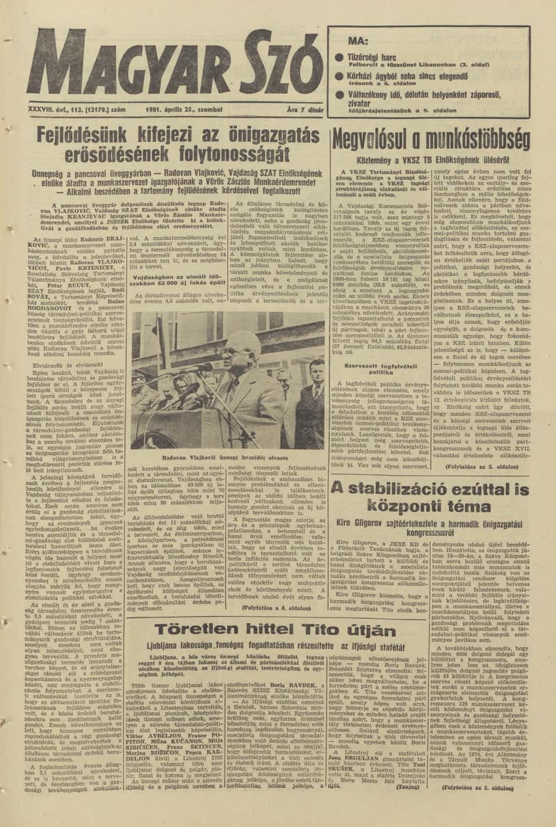 Magyar Szó, 38. évf. 1981. április 25. 113. sz.