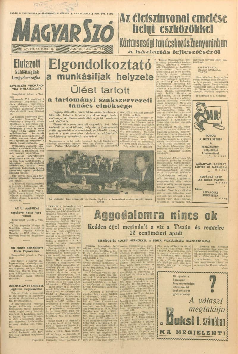 Magyar Szó, 15. évf. 1958. február 13. 42. sz. 1–10. oldal
