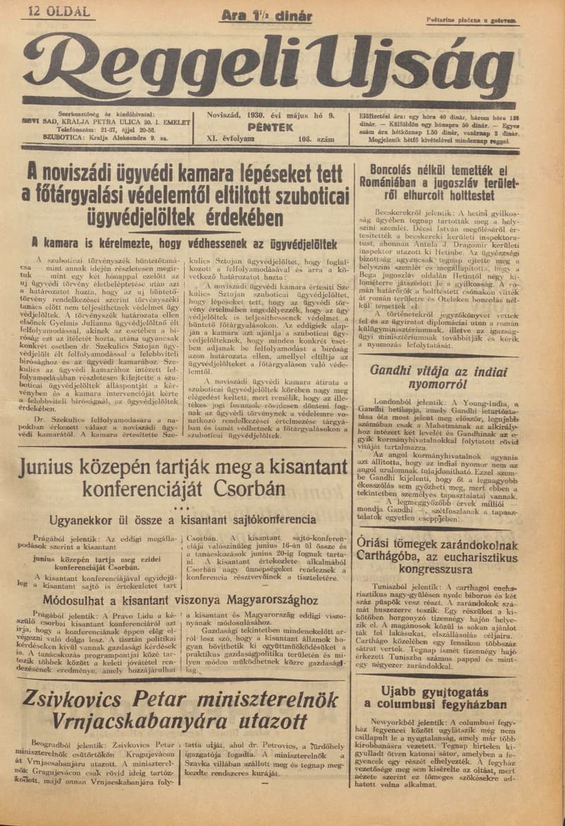 Reggeli Újság, 11. évf. 1930. május 9. 108. sz.
