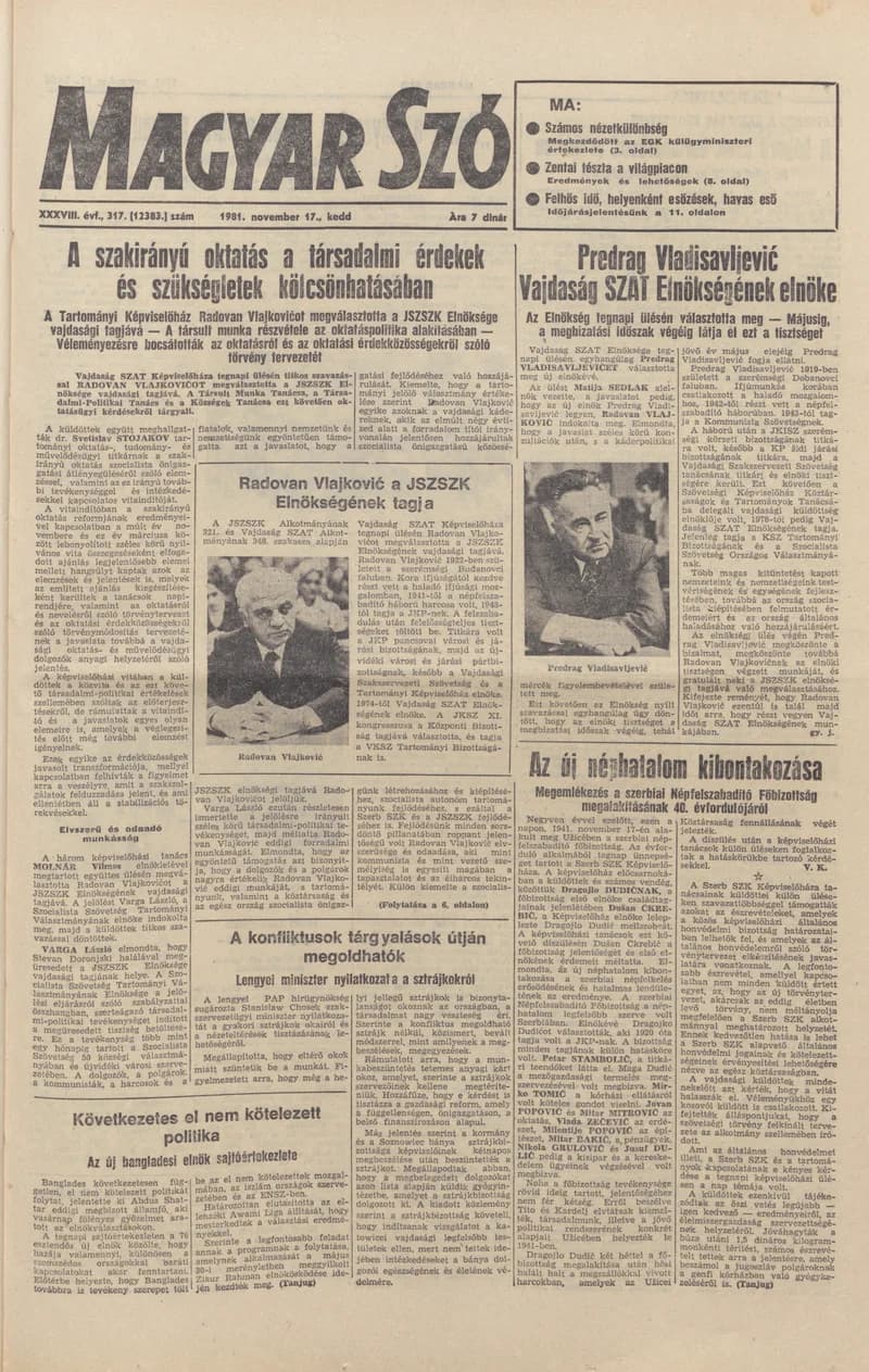 Magyar Szó, 38. évf. 1981. november 17. 317. sz.