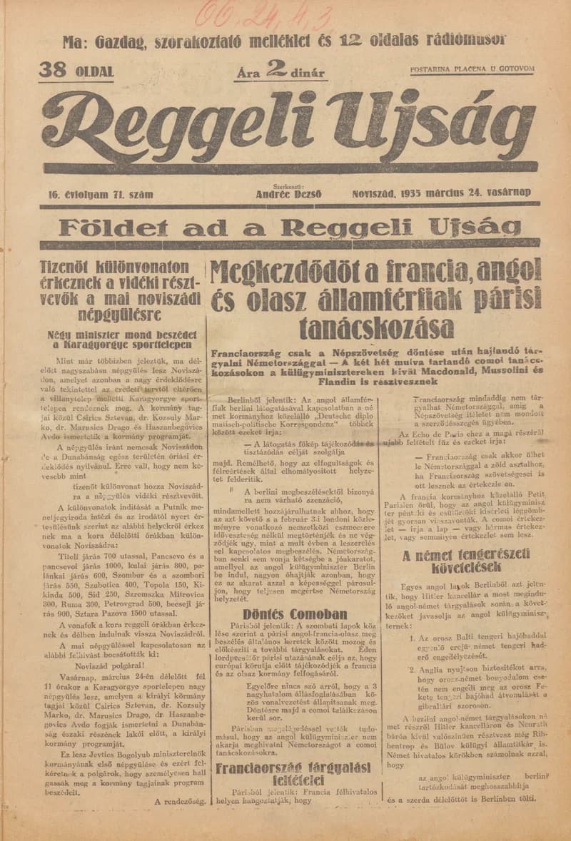 Reggeli Újság, 16. évf. 1935. március 24. 71. sz.