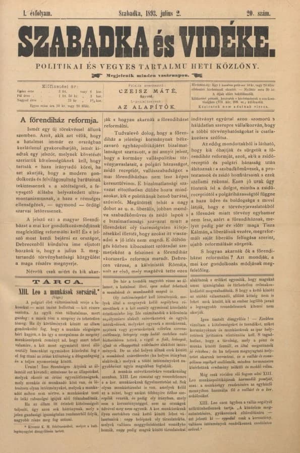Szabadka és vidéke II, 1. évf. 1893. július 2. 20. sz.