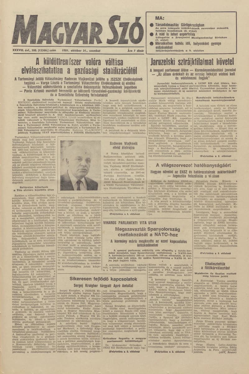 Magyar Szó, 38. évf. 1981. október 31. 300. sz.