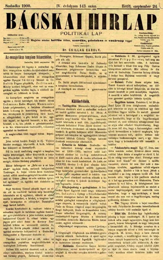 Bácskai Hirlap, 4. évf. 1900. szeptember 24. 143. sz.