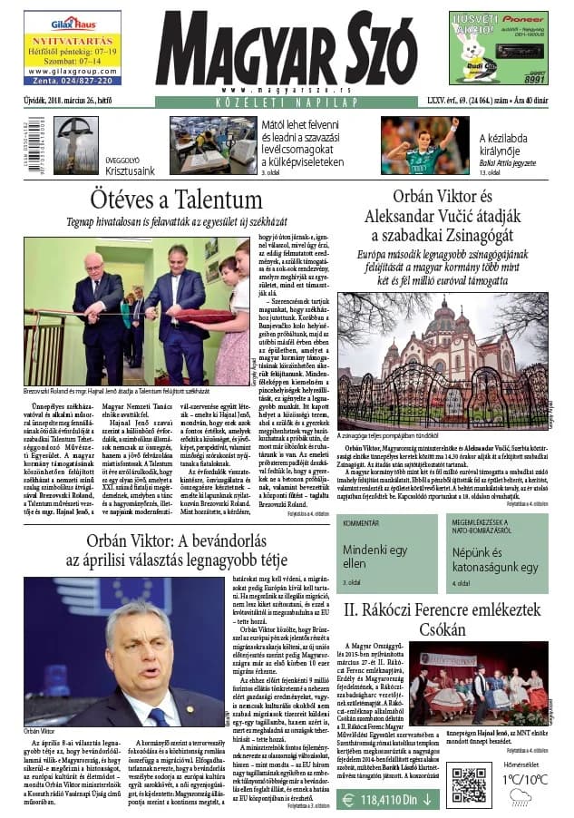 Magyar Szó, 75. évf. 2018. március 26. 69. sz. 1–20. oldal