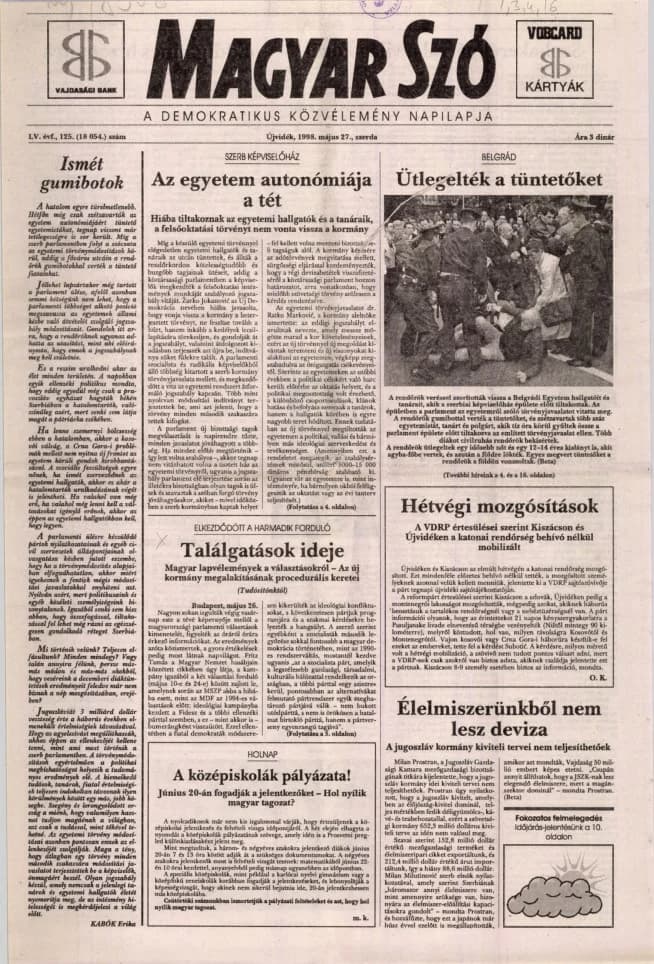 Magyar Szó, 55. évf. 1998. május 27. 125. sz. 1–16. oldal