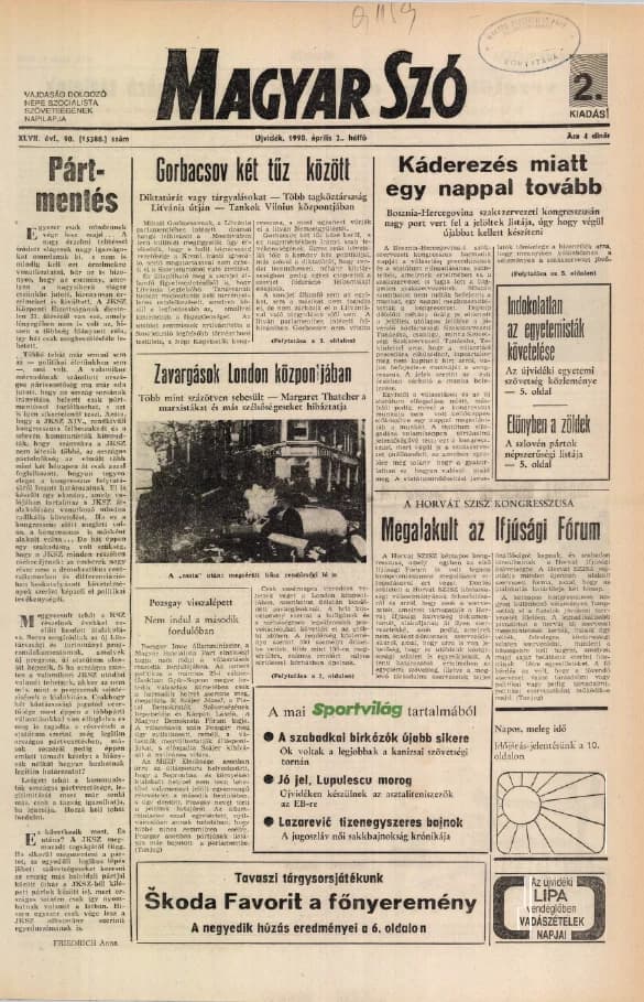 Magyar Szó, 47. évf. 1990. április 2. 90. sz. 1–20. oldal