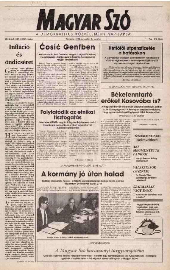 Magyar Szó, 49. évf. 1992. november 7. 307. sz. 1–16. oldal