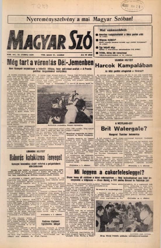 Magyar Szó, 43. évf. 1986. január 25. 23. sz. 1–28. oldal