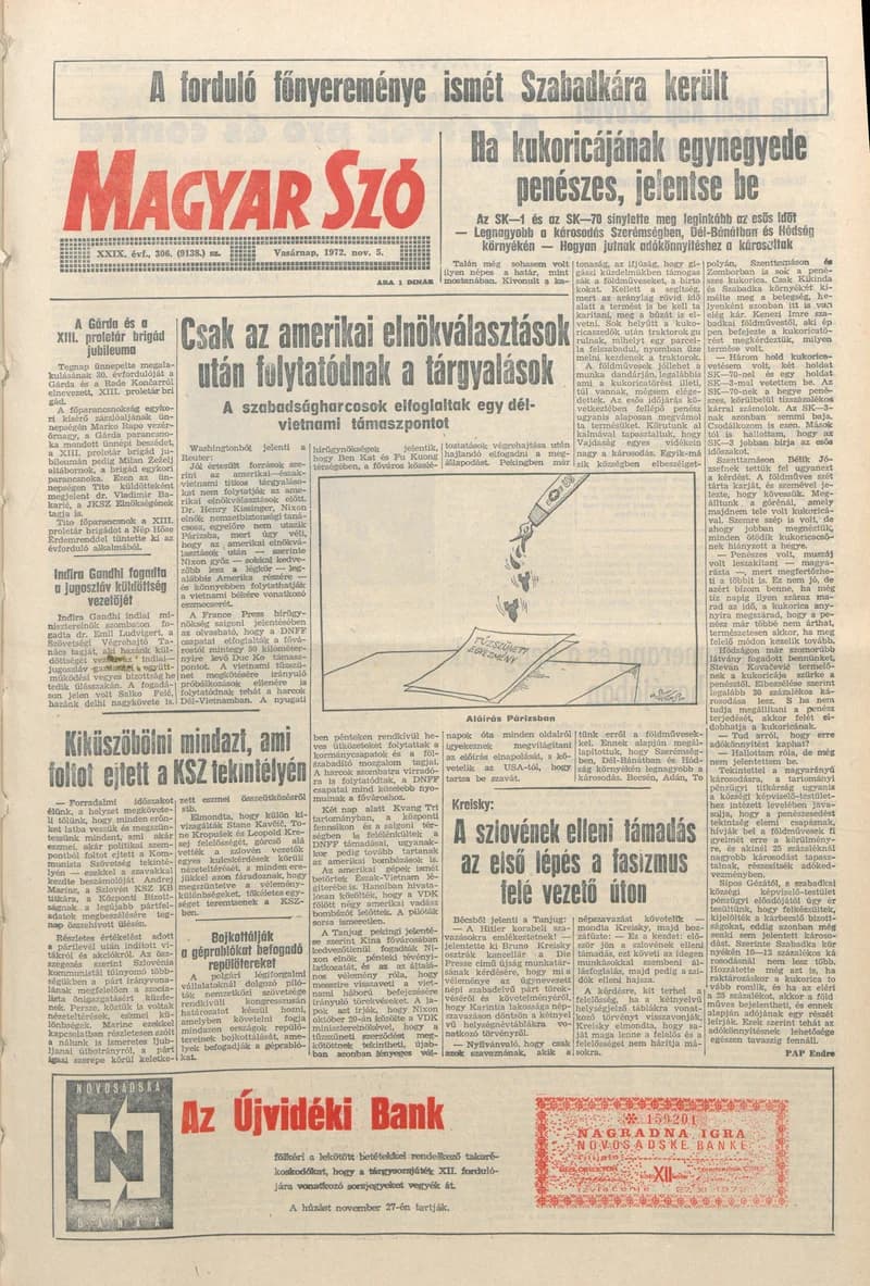 Magyar Szó, 29. évf. 1972. november 5. 306. sz. 1–32. oldal