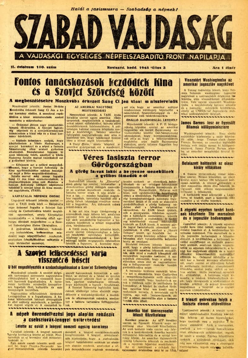 Szabad Vajdaság, 2. évf. 1945. július 3. 150. sz.