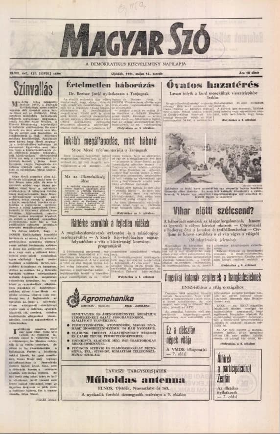 Magyar Szó, 48. évf. 1991. május 15. 131. sz. 1–20. oldal