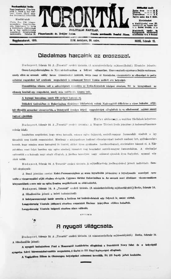 Torontál, 44. évf. 1915. február 15. 36. sz.
