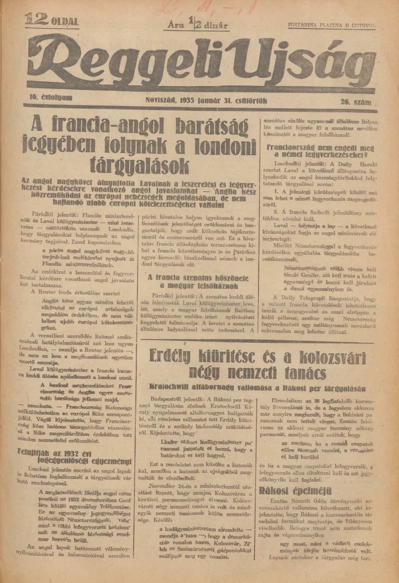 Reggeli Újság, 16. évf. 1935. január 31. 26. sz.