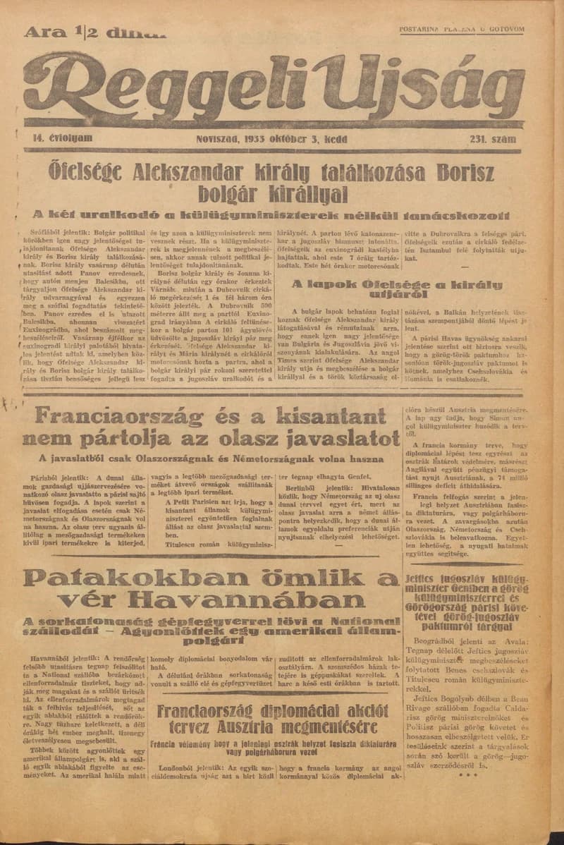 Reggeli Újság, 14. évf. 1933. október 3. 231. sz.