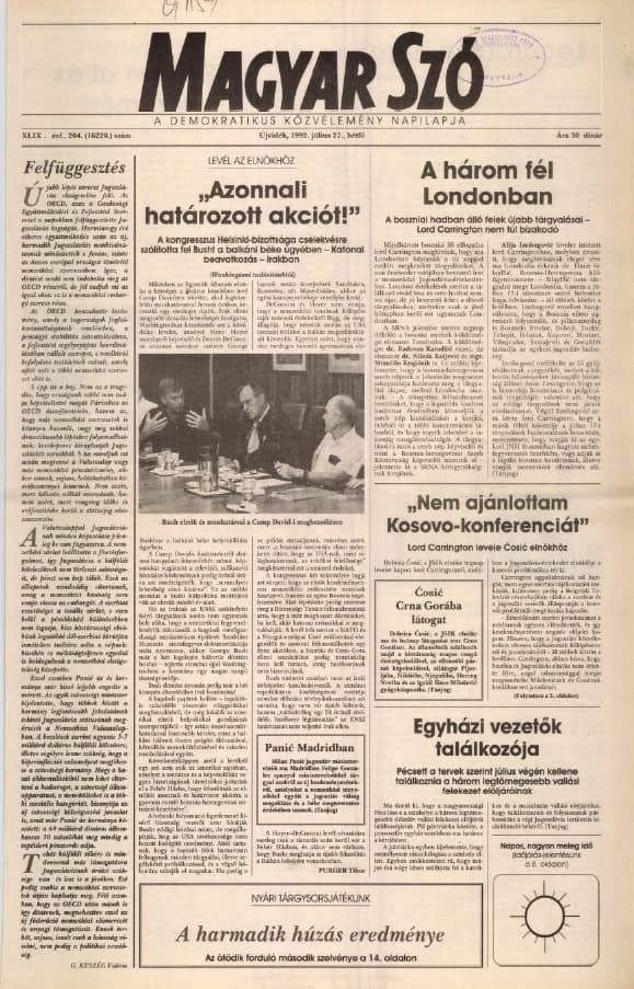Magyar Szó, 49. évf. 1992. július 27. 204. sz. 1–16. oldal