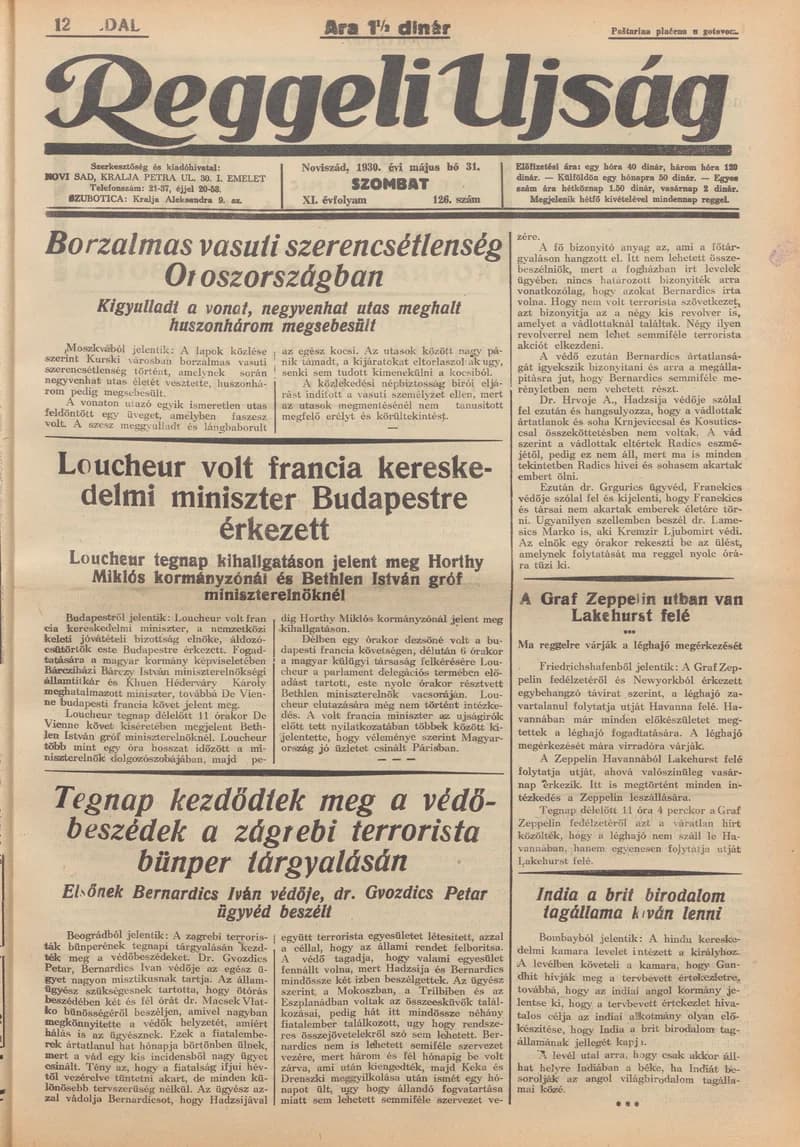 Reggeli Újság, 11. évf. 1930. május 31. 126. sz.