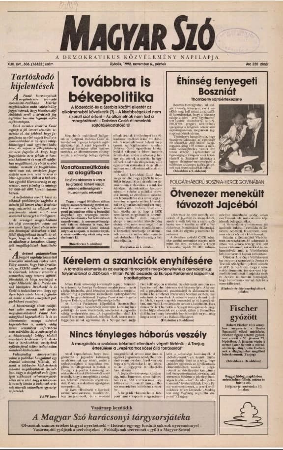 Magyar Szó, 49. évf. 1992. november 6. 306. sz. 1–16. oldal
