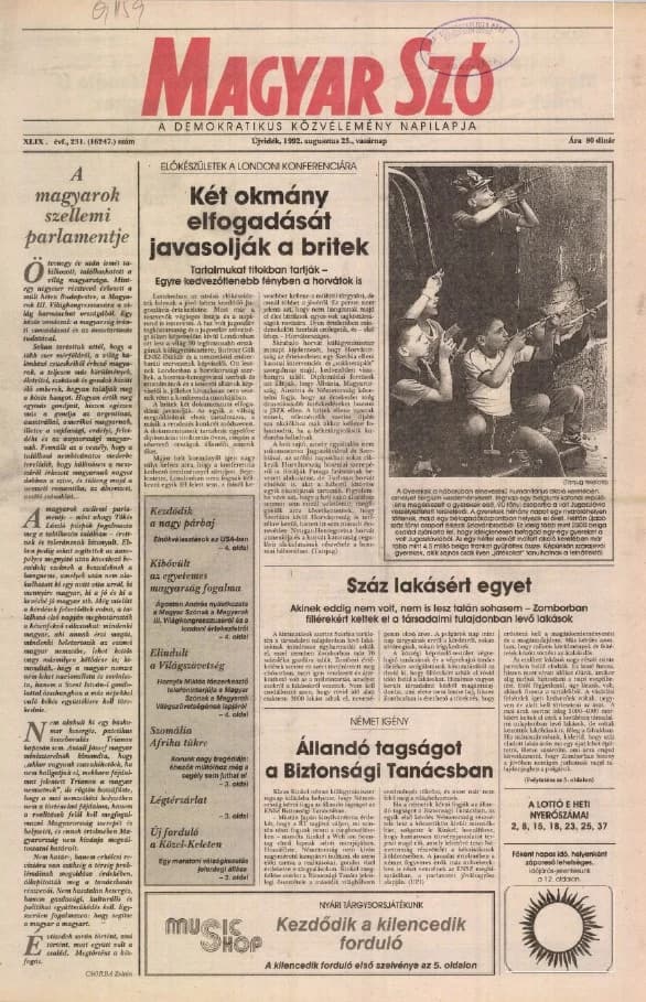 Magyar Szó, 49. évf. 1992. augusztus 23. 231. sz. 1–24. oldal