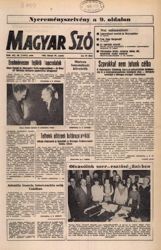 Magyar Szó, 43. évf. 1986. február 19. 48. sz. 1–16. oldal