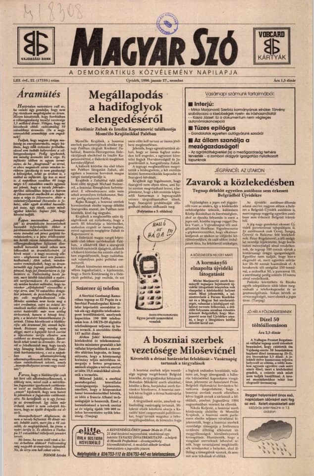 Magyar Szó, 53. évf. 1996. január 27. 22. sz. 1–16. oldal