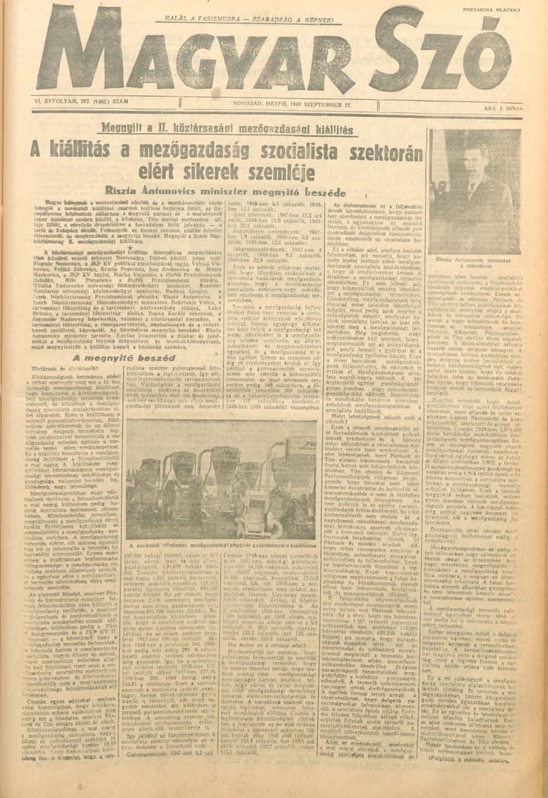 Magyar Szó, 6. évf. 1949. szeptember 12. 217. sz. 1–4. oldal
