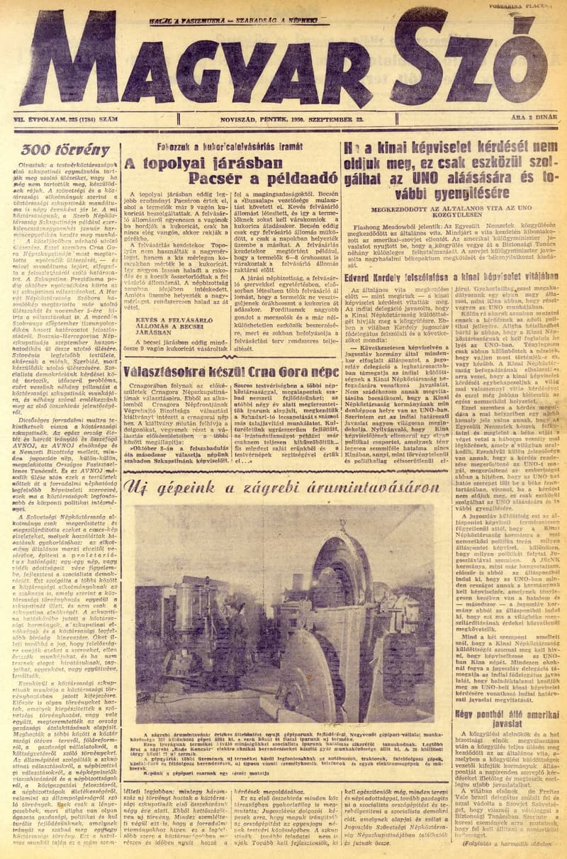 Magyar Szó, 7. évf. 1950. szeptember 22. 225. sz. 1–4. oldal